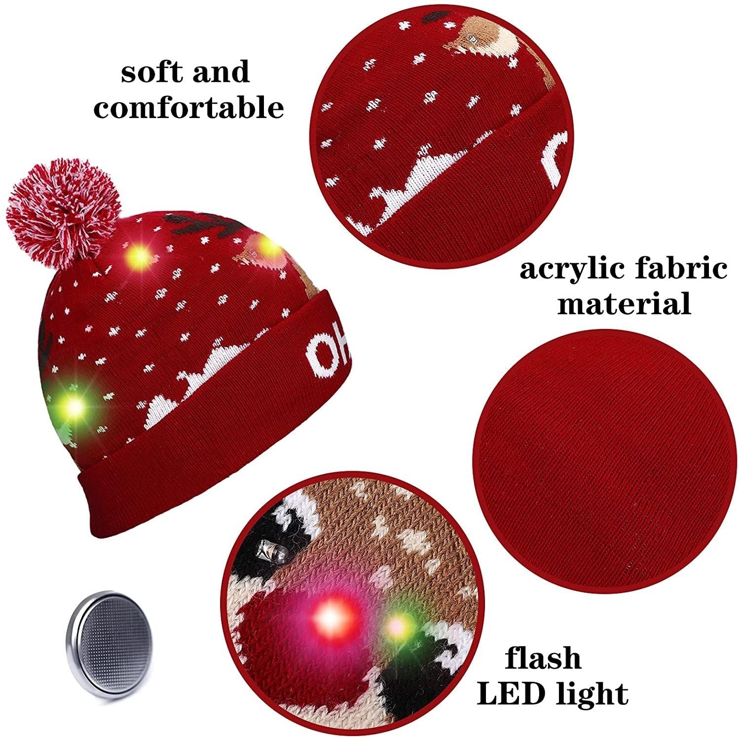 🎅LED Christmas Knitted Hats Light up Xmas Beanie