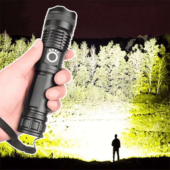 Rechargeable LED Flashlight with Zoom and Aluminum Housing