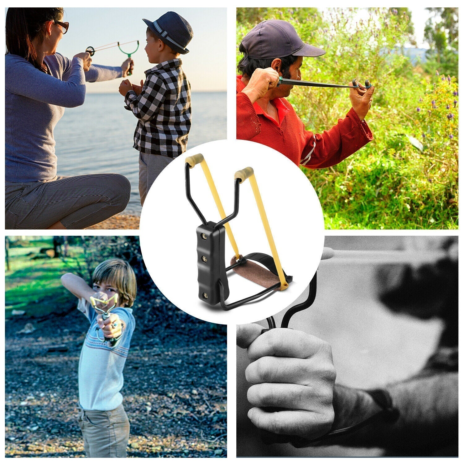 Collapsible slingshot for the wrist.