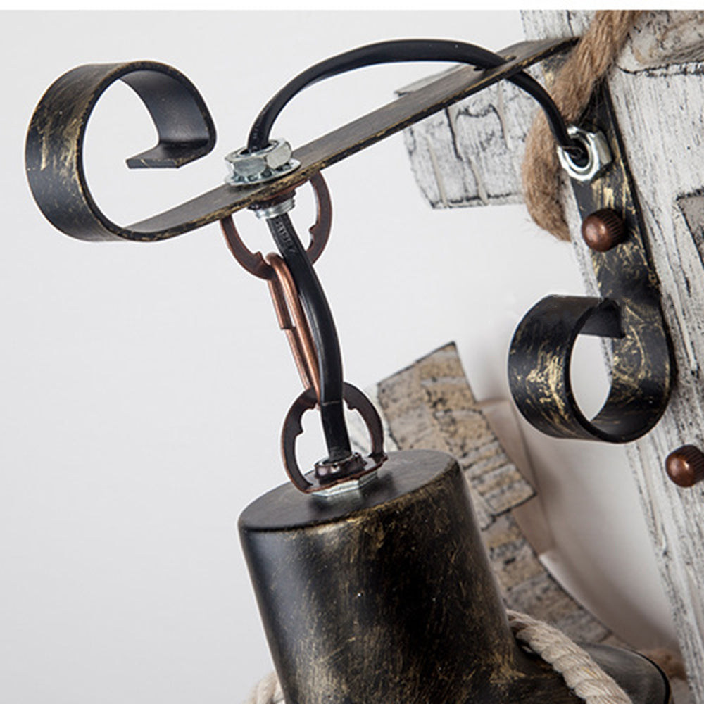 Rustic wood anchor wall lamp with lantern