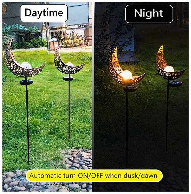 Solar Garden Light made of Metal – Waterproof LED Design in Moon, Flame, Sun or Star Shape