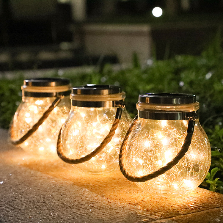 Solar LED Lantern in Glass – Decorative Garden Lighting with Wire Lights and Carry Handle