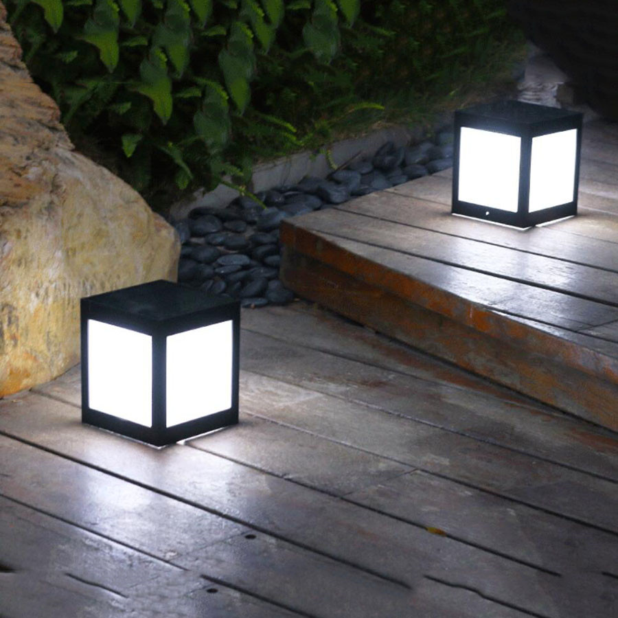 Solar LED garden lantern in square design – decorative outdoor lighting for paths and terrace