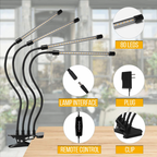 Plant growth light with 4 flexible arms and dimming function for indoor gardens