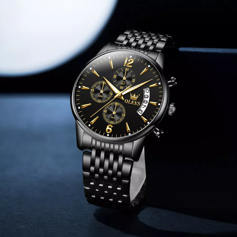 Luxury Gold Three-Eye Chronograph Dial Automatic Mechanical Watch
