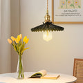 Vintage ceramic pendant lamp with pleated design – brass LED pendant light for dining room and living room