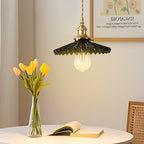 Vintage ceramic pendant lamp with pleated design – brass LED pendant light for dining room and living room