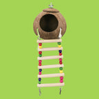 Coconut Shell Bird Nest with Wood Ladders, for Parrot, Budgies, Parakeet, Canary, Finch, Hamster, Rat