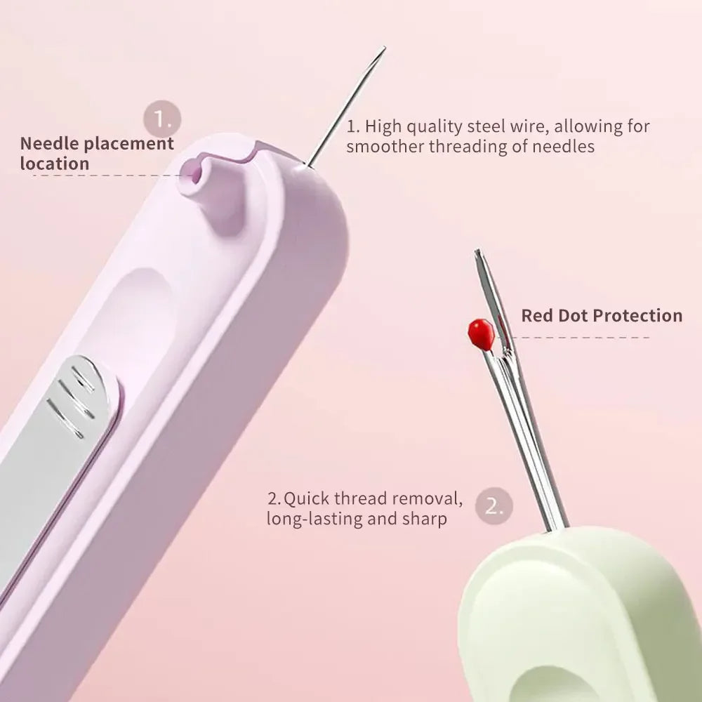 2 in 1 Needle Threader Tool with Cutter for Easy Sewing