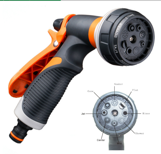 Multi-functional garden spray nozzle with 9 spray patterns – Ergonomic spray nozzle for garden irrigation