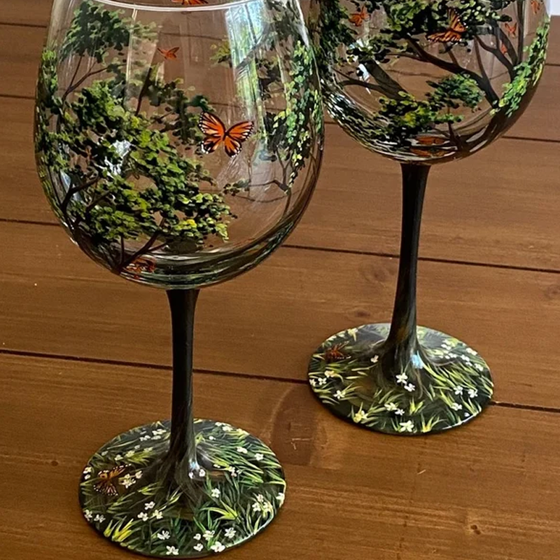 Four Seasons Tree Wine Glasses - Hand Painted Art