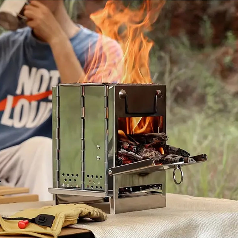 Outdoor Folding Wood Stove Mini Stainless Steel Grill Camping Picnic
