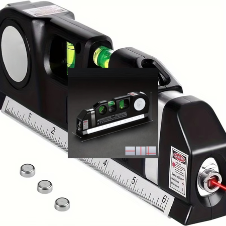 Multipurpose Laser Level Tool with Cross Line Projection and 8-Foot Tape Measure