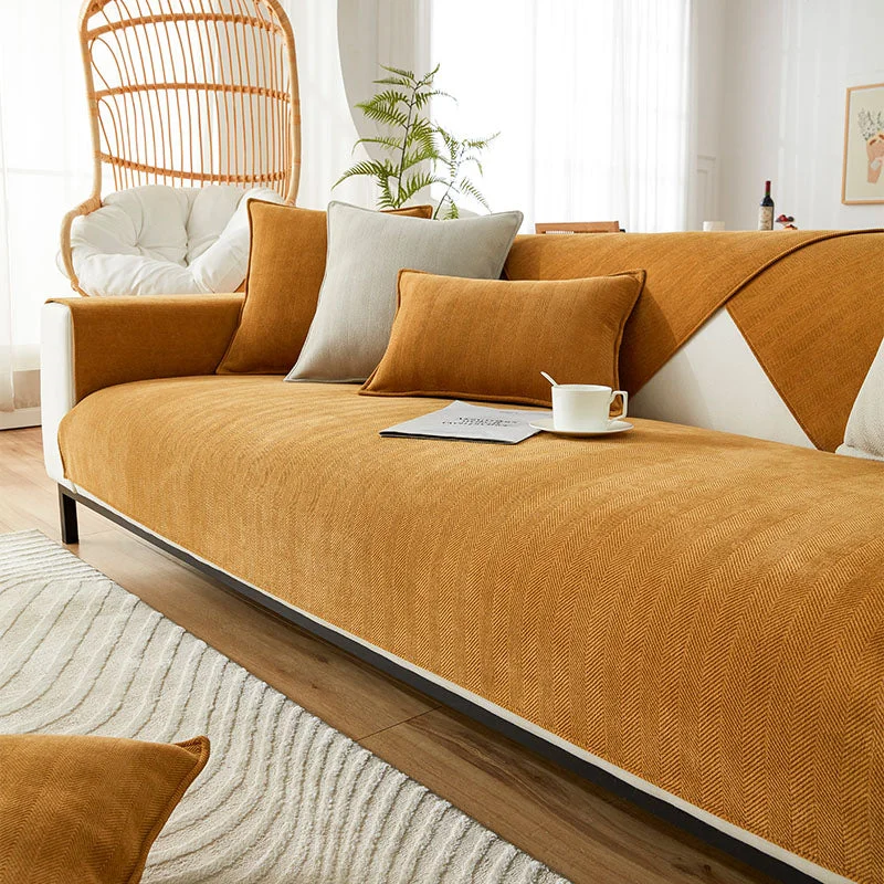 Wavy Check Chenille Fabric Furniture Protector Sofa Cover