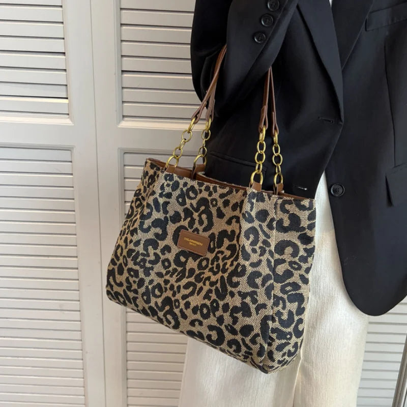 Ladies Handbag Leopard Print One Size Faux Leather