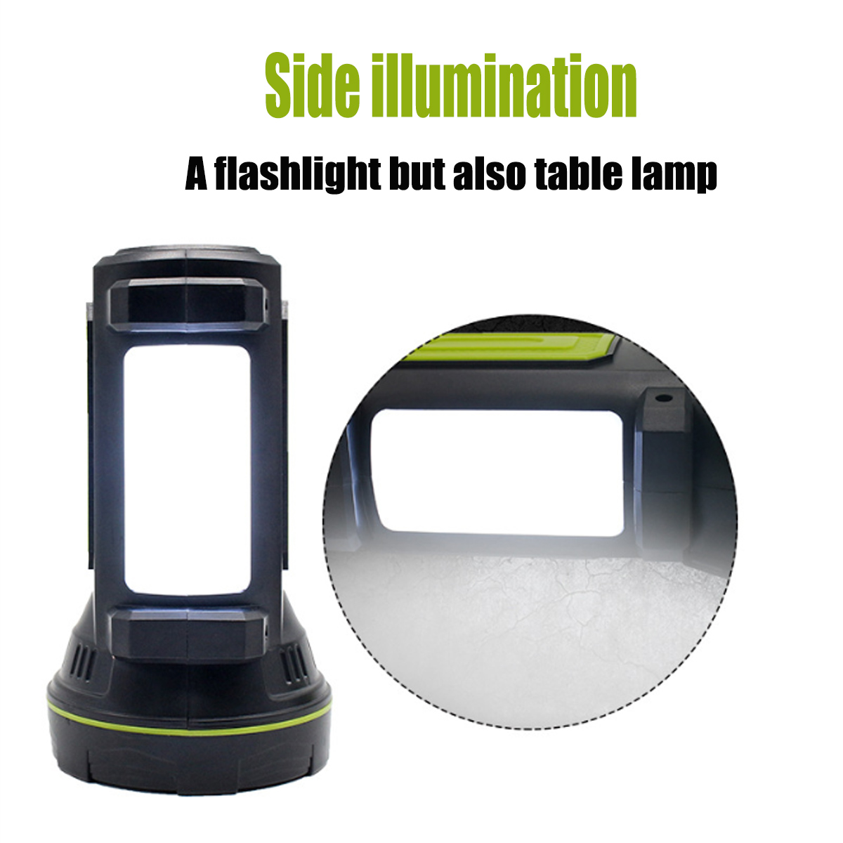 LED flashlight with side spotlight – Portable work light for camping and emergencies
