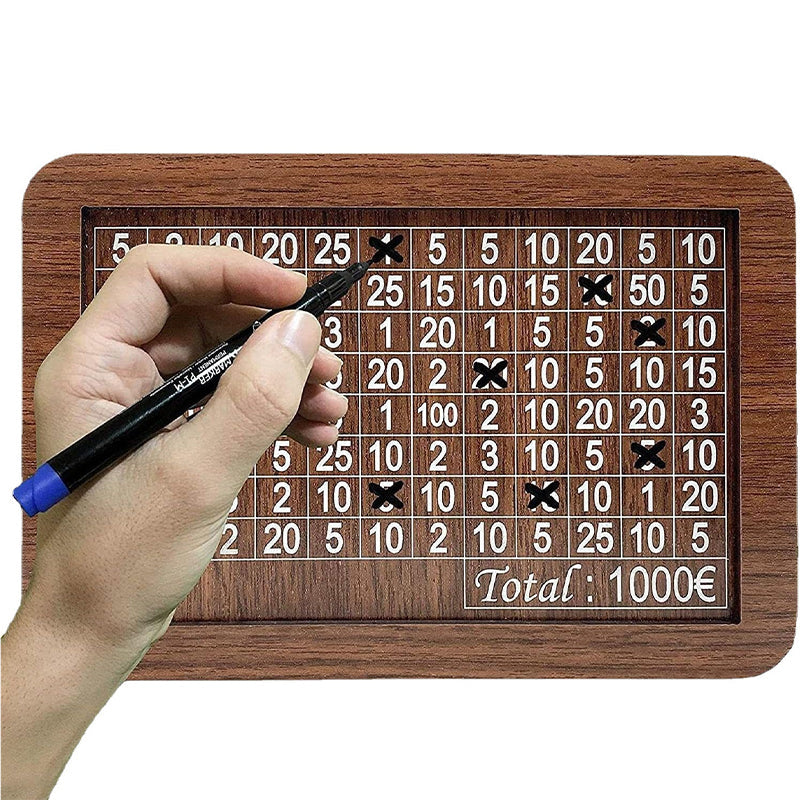 Wood savings box with engraved figures
