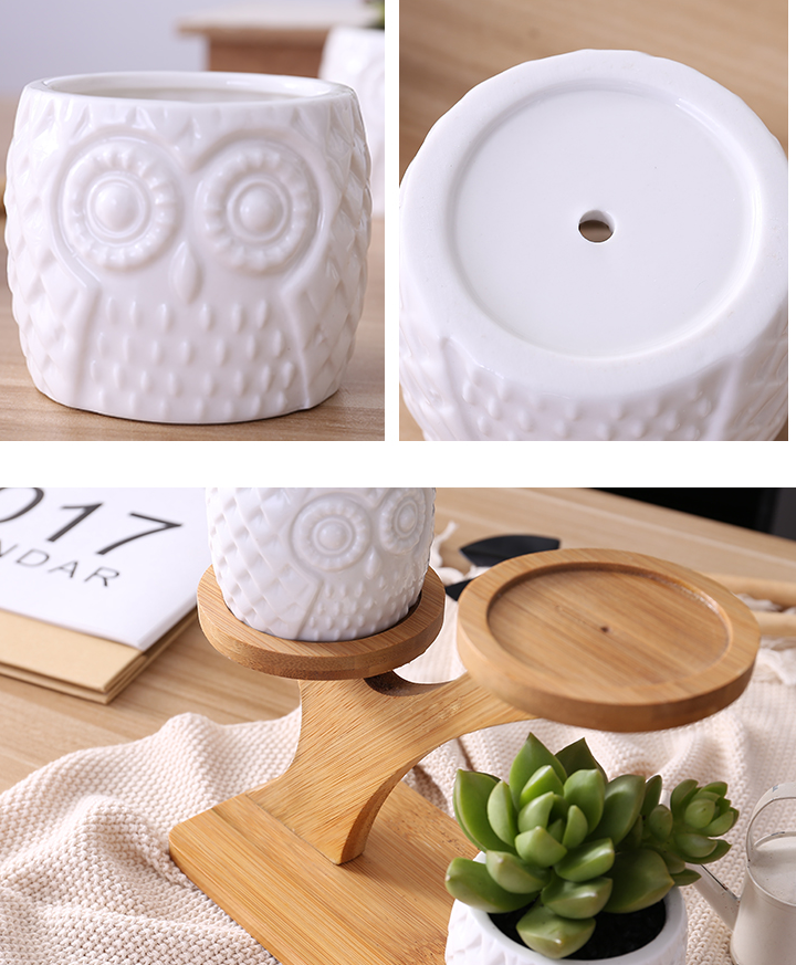 Decorative plant stand made of wood – plant pots in owl design for succulents and indoor plants