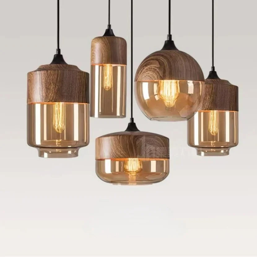 EternaGlow Pendant Light made of Glass and Wood | Elegant Design for Your Home