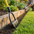 Manual Lawn Edger with Crescent Serrated Blade and Built-In Footrest for Beds