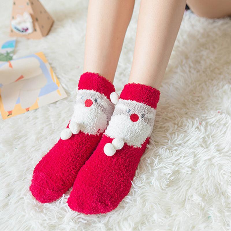 4 Pairs Christmas-themed Coral Fleece Soft Warm Socks