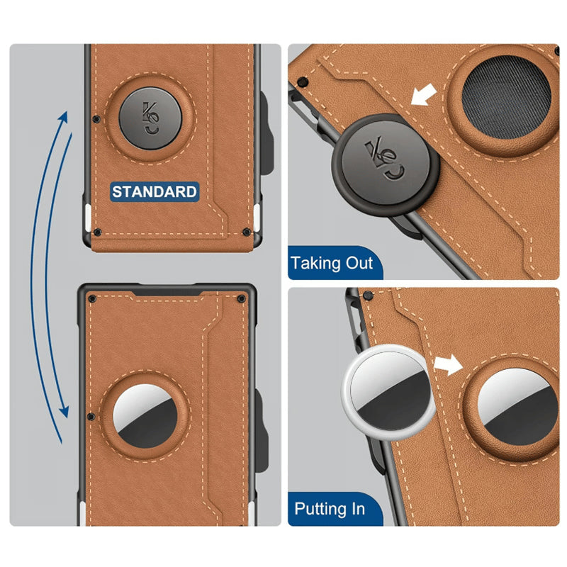 Men's Business Style PU Leather Card Slots for AirTag