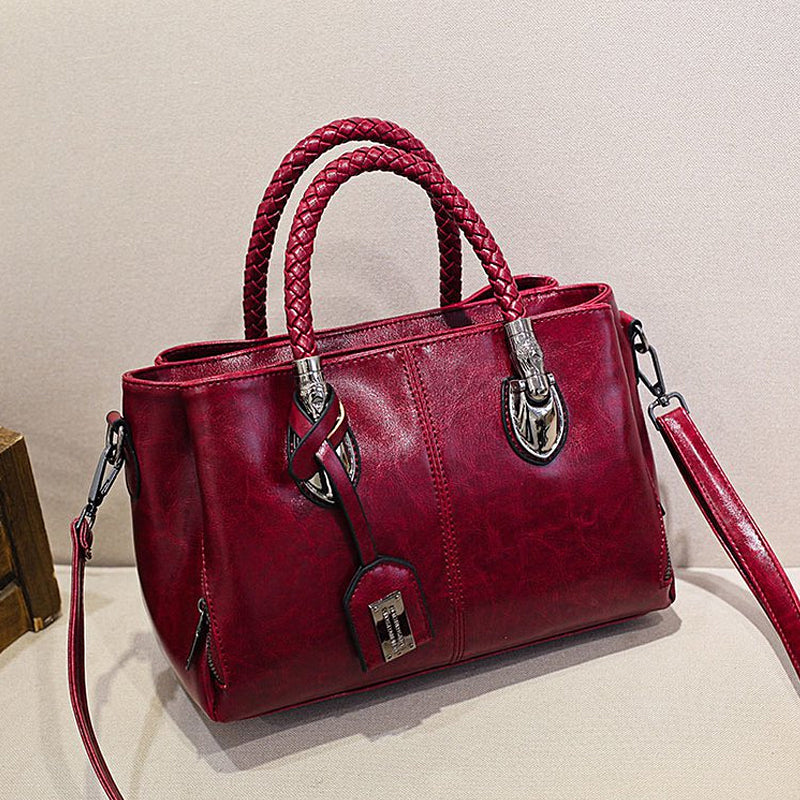 New handbags made of oil wax leather Boston, large tote bag made of soft leather