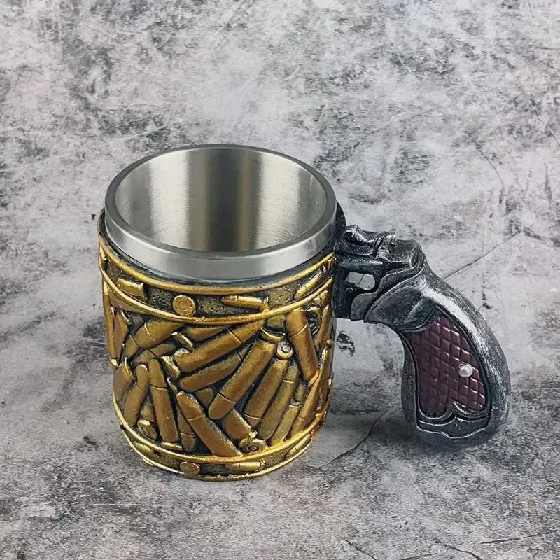 Stainless Steel Bullet Pattern Unique Revolver Beer Mug