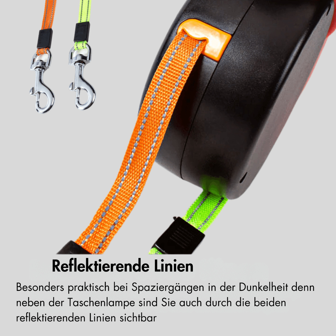 DuoLeash Double Dog Leash – Retractable & Knot-free With Flashlight