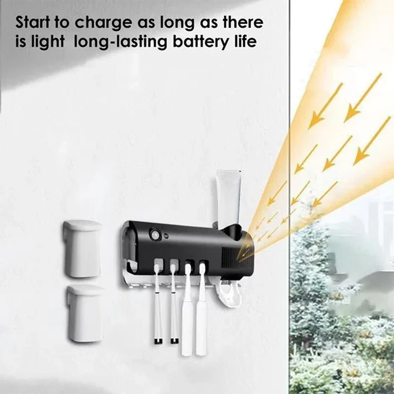 Smart UV Light Sterilizer Toothbrush Holder, Wall Mounted Toothpaste Dispenser