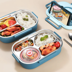 Thermo-Lunchbox made of stainless steel – inside made of stainless steel – 3 or 4 compartments with soup bowl – wall clock