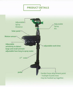 Sprinkler system for garden irrigation – Adjustable irrigation sprinkler with stand base