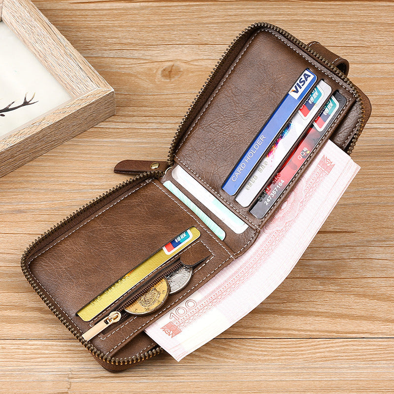 Men's New Short Fashion Multi-Cards Horizontal Zipper Wallet