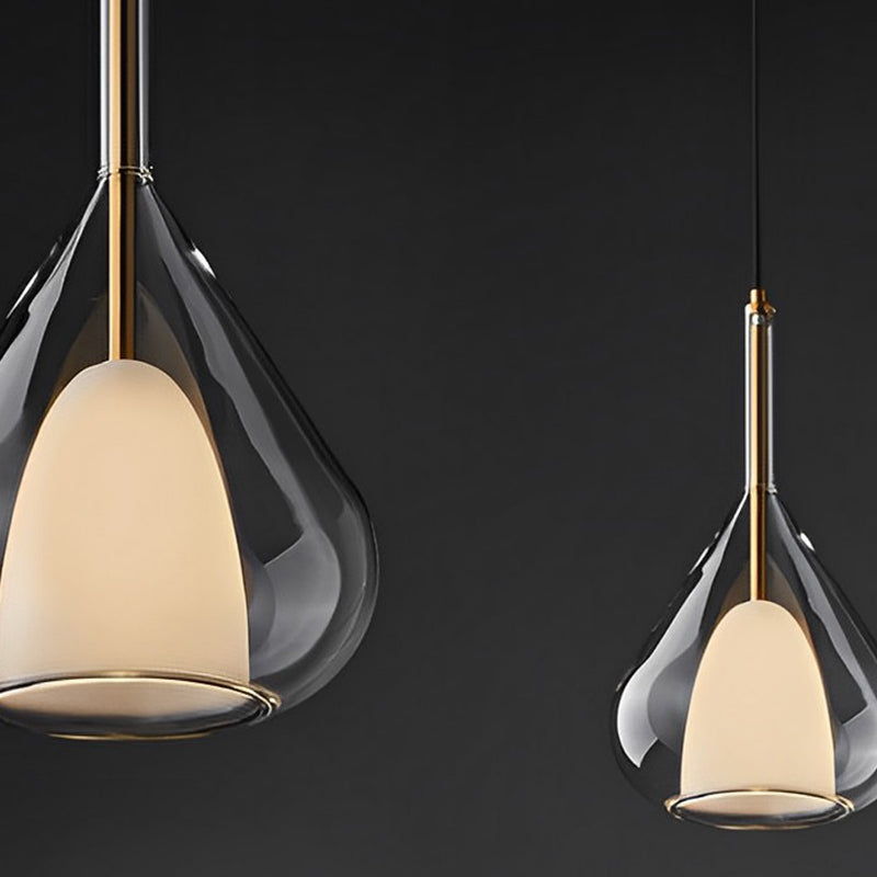 Industrial pendant light with double glass and raindrop design - Small hanging lamp for dining room and kitchen, modern minimalist design