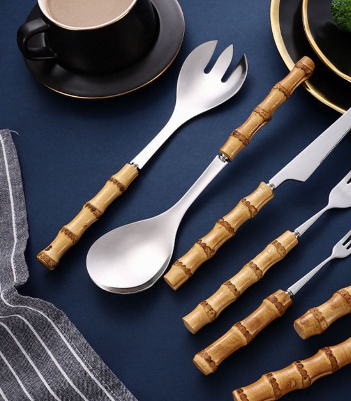 Bamboo Handle Salad Serving Cutlery Kitchen Accessories