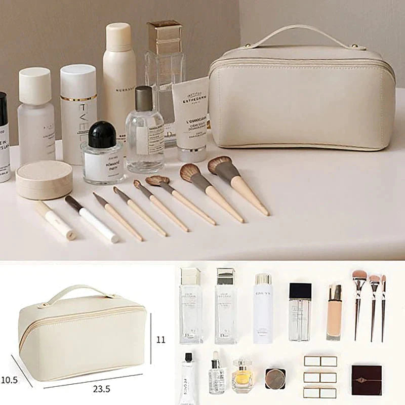 Large Travel Makeup Bag, Water-Resistant PU Leather