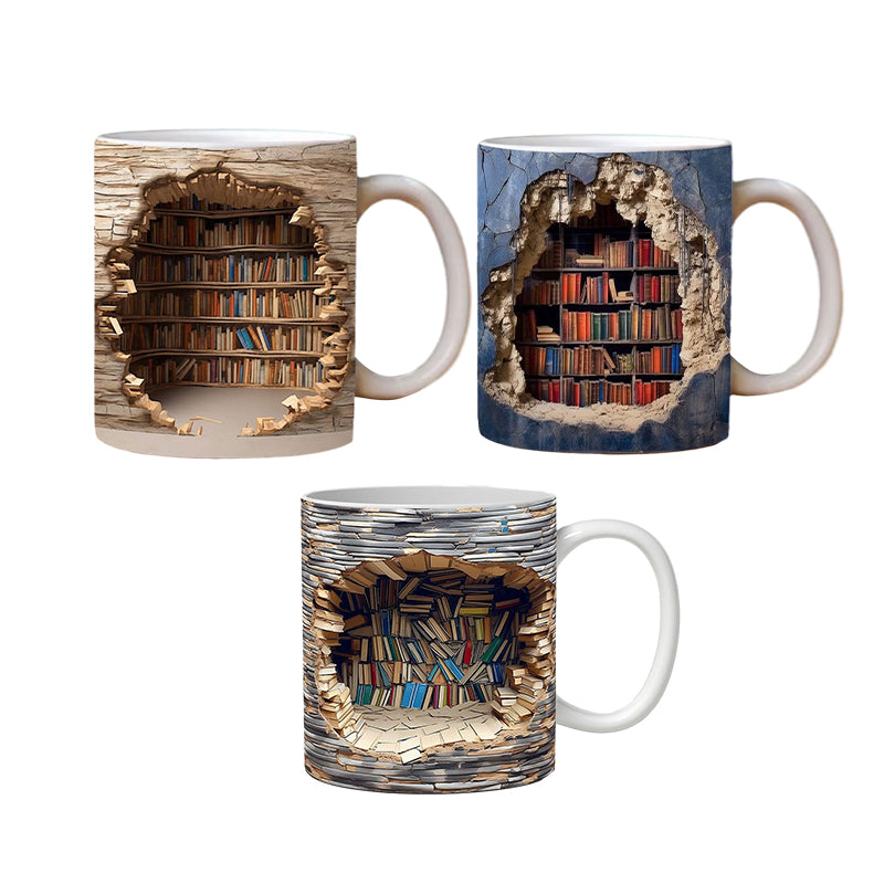 3D bookshelf mug