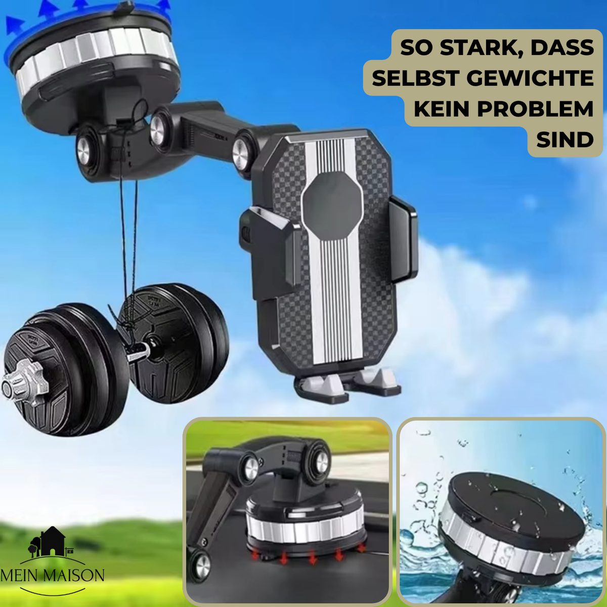 Auto GripTech Handy Holder with Strong Suction Cup and 360° Rotation