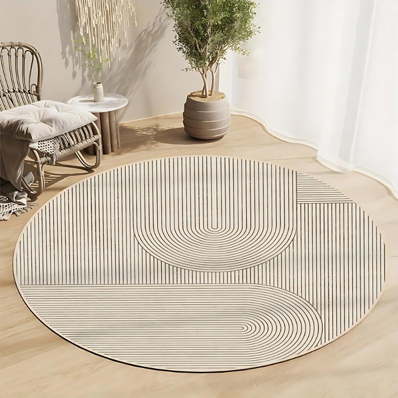 Round rug in Scandinavian design – Modern anti-slip rug for living room & bedroom