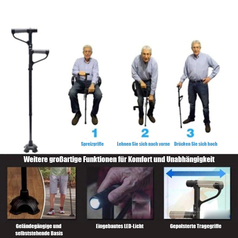 Non-slip collapsible walking cane with LED light