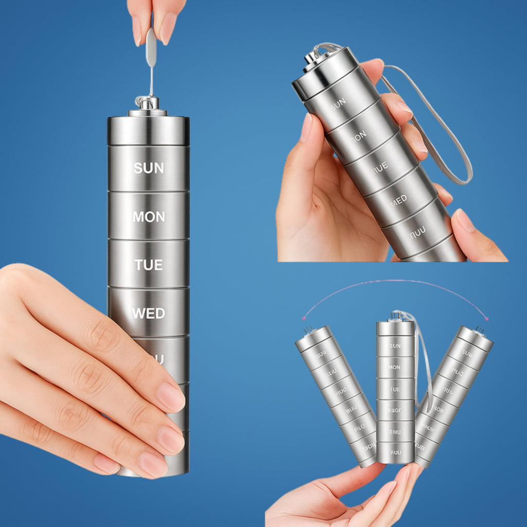 Moisture-Proof Metal Case – 7-Day Clear Label Design – Travel Friendly for Adults & Seniors