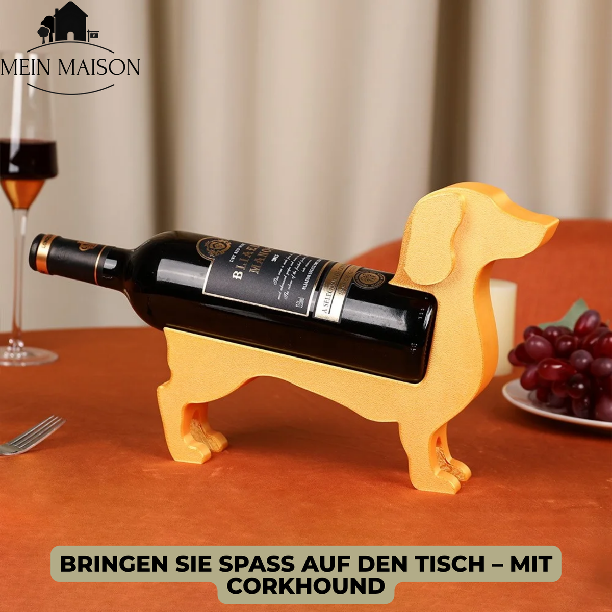 Wine Bottle Holder Dachshund CorkHound | Original Design | Sturdy & Decorative | For 375–500 ml