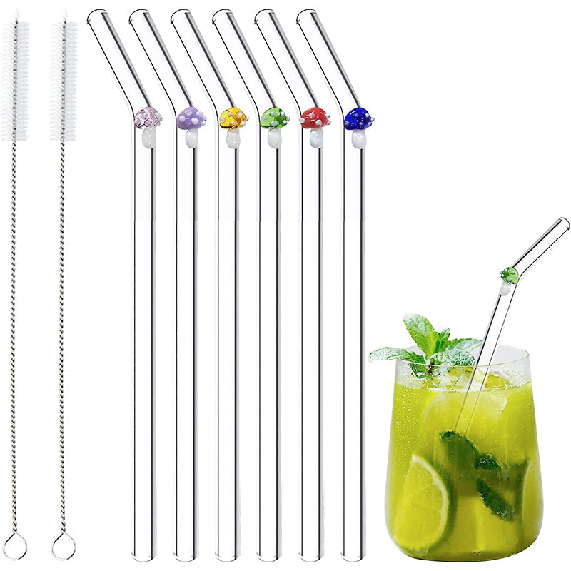 6 PCS Reusable Stained Glass Straws with Cleaning Brush