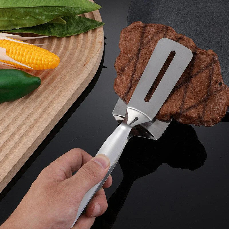 Double-sided stainless steel turner with non-slip handle – Ideal for grilling and frying