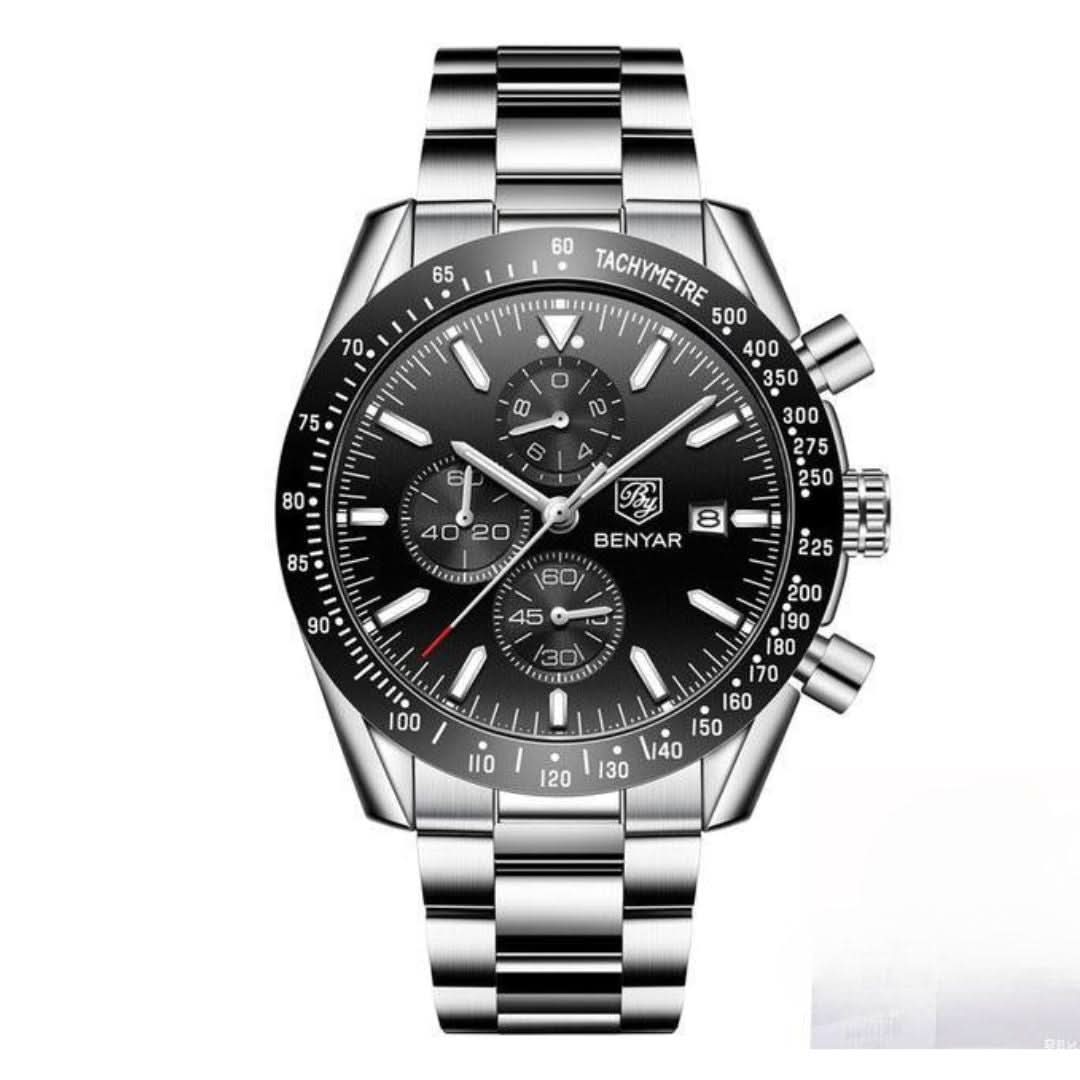 Men’s Waterproof Quartz Watch with Leather Strap