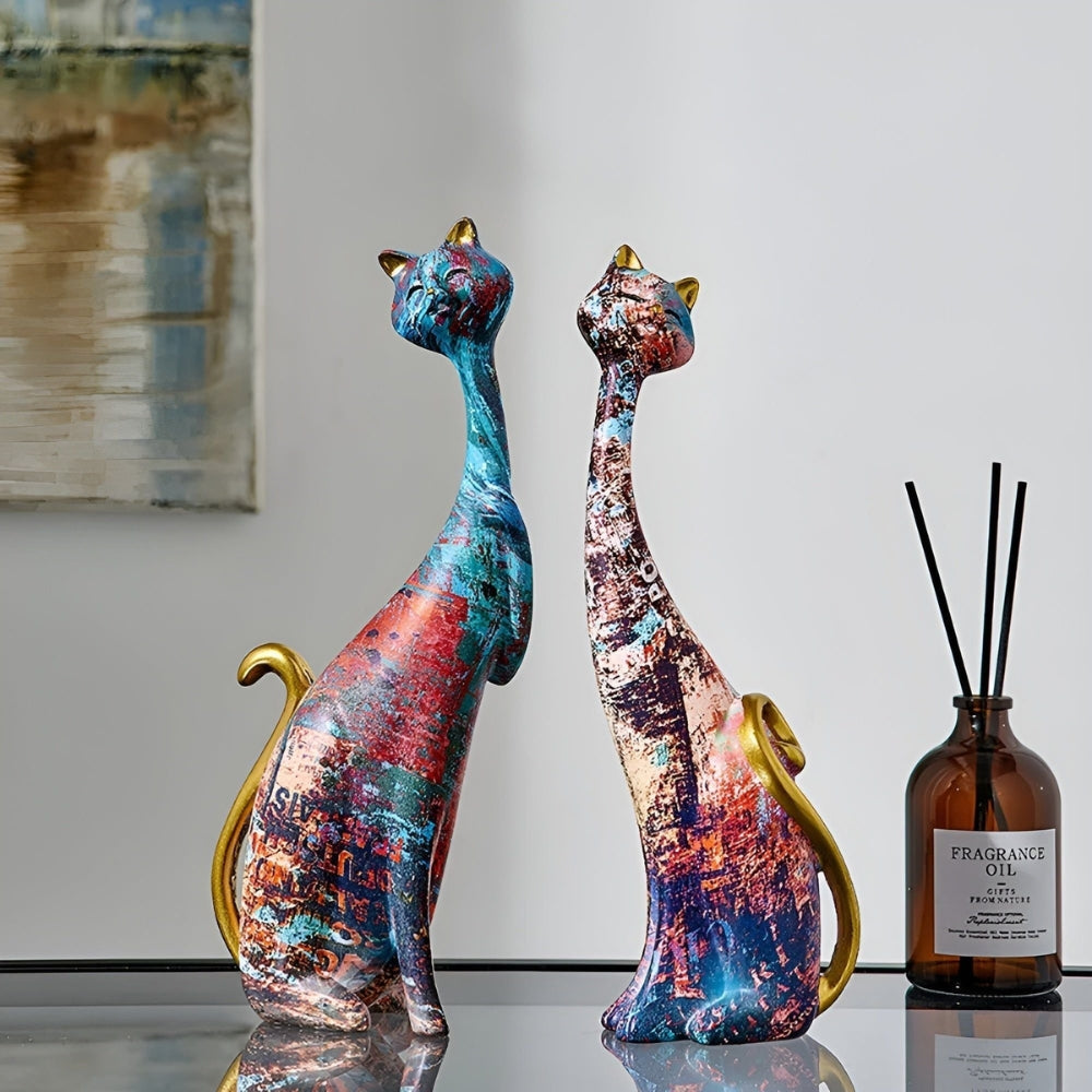 Minimalist Cat Sculpture Duo for Modern Decorative Accents