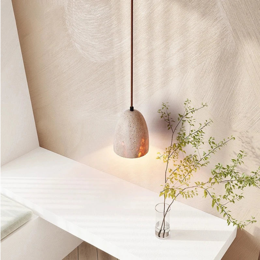 TerraLume – Pendant light with natural stone texture and warm glow