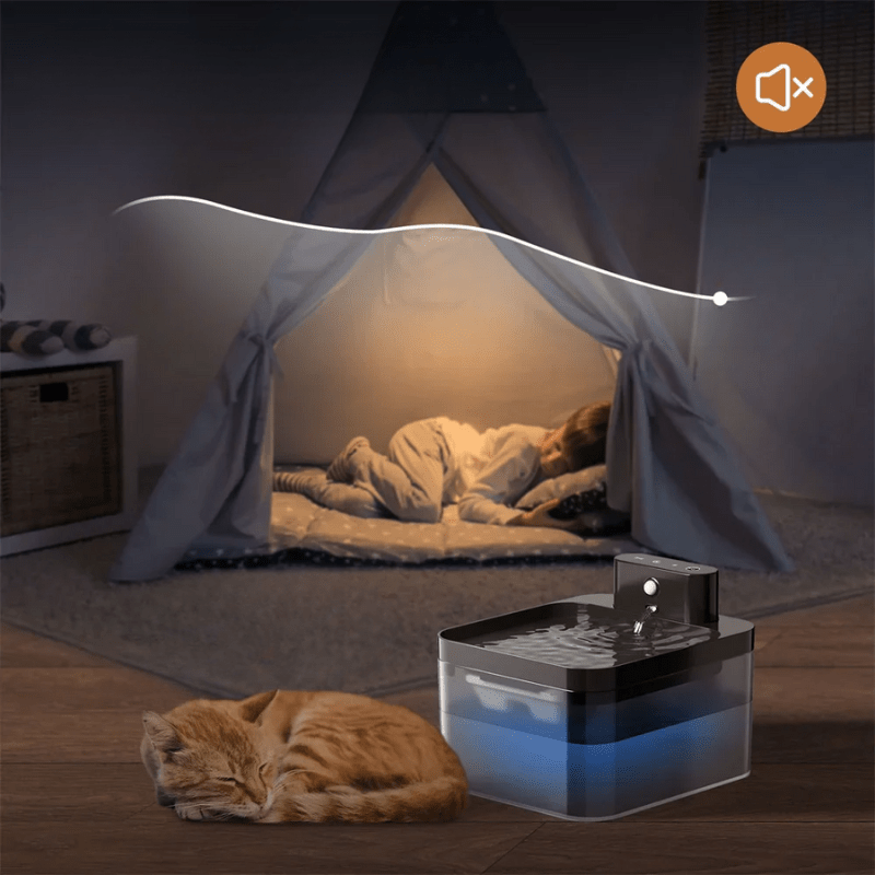 Modern water fountain for cats with a wireless sensor