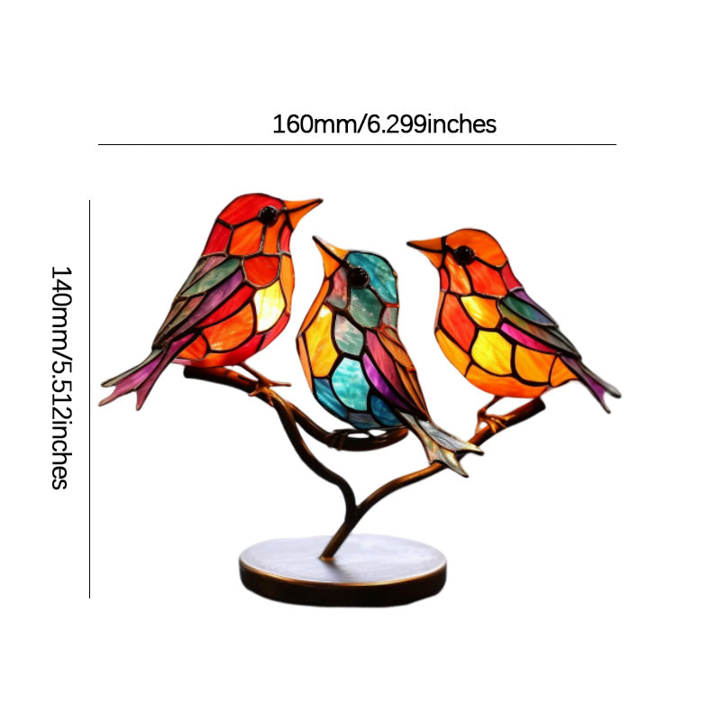 Bird on Branch Metal Painted Desktop Ornament