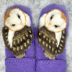 Hand Knitted Wool Nordic Mittens With Owls